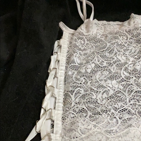 White intimate top w/ lace up sides/garter straps - Picture 3 of 5